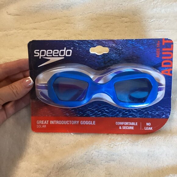 Speedo Solar Swim Goggles  Blocks UV Rays Anti Fog Leak Proof 14+ Adult Blue - Picture 1 of 5